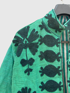 Veste à col mandarin brodée à la main avec des motifs floraux, manches longues, en lin et coton, pour femmes, taille plus, vêtements de printemps - Product Image 2