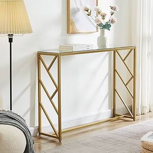 Modern Metal <b>Console</b> <b>Table</b> Long Entryway Sofa <b>Table</b> Pedestal Base Glass Top Living Room Hotel Furniture - Product Image 2