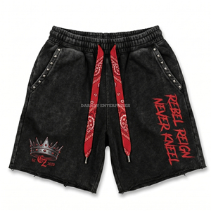 Ensemble streetwear homme délavé à l'acide personnalisé, T-shirt oversize et short à motif crâne couronné, style punk gothique, vente en gros pour revendeurs - Product Image 3