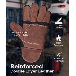 Gants de soudage en cuir de vachette pleine fleur renforcés sur toute la paume, haute performance, résistants à la chaleur et aux étincelles, durables - Product Image 3