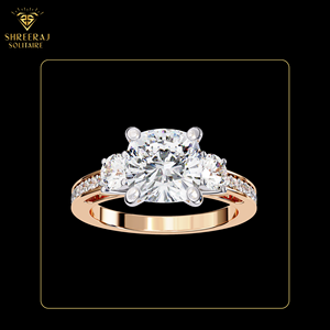 Bague de fiançailles et de mariage solitaire à trois pierres en or massif 14 carats, couleur E, clarté VVS2, certifiée IGI, vente en gros - Product Image 2