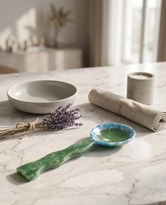 Cuchara de servir de resina de mármol verde azulado hecha a mano con mango ondulado, cuchara para postre, vajilla decorativa, cubertería de cocina, cuchara. - Product Image 6