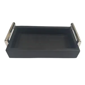 High Quality Inside & Outside PU Leather Bedside Turndown Tray with Metal Handle.