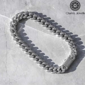 Collier pour homme Charm Jewells en moissanite et perle d'eau douce, coupe brillante, argent 925 plaqué or 14 carats, chaîne à maillons, style hip-hop - Product Image 1