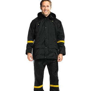 Combinaison de pluie imperméable noire avec bandes réfléchissantes jaunes, vêtements de travail en PU deux pièces - Product Image 3