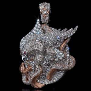 Collier personnalisé avec pendentif en forme d'animal 3D, bijoux en moissanite, plaqué rhodium, argent 925, visage de loup - Product Image 2
