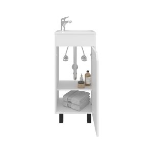 Mobile bagno autoportante Bethel con lavabo in resina, un'anta e due ripiani, bianco - Product Image 5