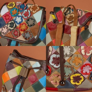 Ando <b>Bag</b> Genuine Cowhide Leather Floral <b>Patchwork</b> Backpack for Women Multicolor Drawstring Rucksack with Adjustable Straps - Product Image 5