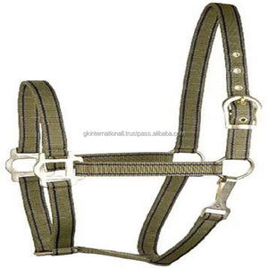 Correa de nailon de doble capa Halter de caballo de nailon clásico de dos tonos con hardware ajustable Chapado en latón duradero tamaños de mazorca completos - Product Image 2