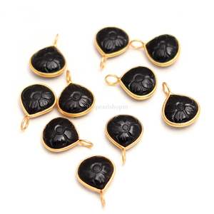 Colgante de flor de ónix negro natural, plata de ley 925, colgante de piedra preciosa tallada a mano, colgante de corazón para la fabricación de joyas, 12 mm - Product Image 3