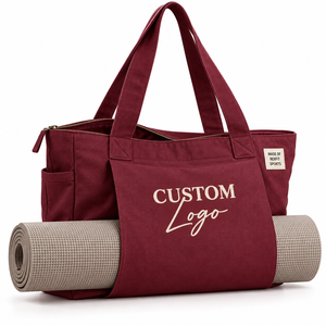 Bolsa de lona para colchoneta de yoga al por mayor, diseño personalizado impreso, con asas dobles, cierre de cremallera superior y soporte externo para colchoneta, para gimnasio y viajes. - Product Image 1