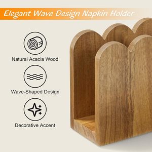 Support à serviettes festonné en bois d'acacia naturel, distributeur de serviettes en papier pour table, idéal pour la décoration de restaurants et cafés, vente en gros - Product Image 5