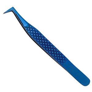 Pince à épiler professionnelle de haute qualité à pointe fine pour extensions de cils, en acier inoxydable anti-acide, couleur bleue, pointe dorée - Product Image 1