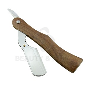Rasoir droit classique en bois clair avec manche ergonomique, système de rasage à lame unique pour barbiers professionnels et toilettage à domicile - Product Image 1