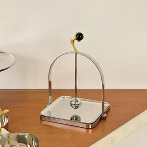 Modern Metal Tissue Box Holder With Gold Floral <b>Top</b> And <b>Silver</b> Base Free Standing Design For Home Decor - Product Image 4