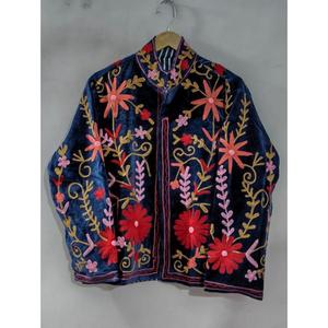 Elegant Stylish Handcrafted <b>Velvet</b> Mandarin Collar Jacket Full Sleeve Breathable Cotton Lining Autumn/Winter <b>Women's</b> <b>Coat</b> - Product Image 3