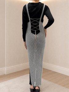 Stainless Steel Chainmail Dress With Black Long Sleeve <b>Underdress</b> Fashion Metal Craft Clothing - Product Image 4