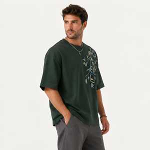 Camiseta de Algodón y Bambú con Estampado para Hombre, Corte Holgado Premium, Cuello Redondo, Estilo Urbano, Marca Privada OEM, Prenda Casual de Moda - Product Image 4