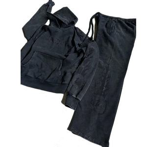 Streetwear vintage délavé à l'acide survêtement uni motif strass bouton décorations hiver survêtement de créateurs en coton - Product Image 1