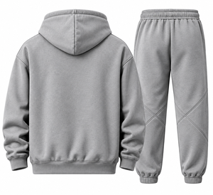 Ensemble sweat à capuche et jogging en polaire gris pour homme avec poche, impression personnalisée, vêtements de sport décontractés - Product Image 4