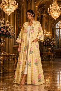 Bata Kimono de Algodón para Mujer, Cuello en V, Larga, Estampado Floral, Ligera, para Baño, Verano, Ropa de Estar por Casa, Camisón Informal - Product Image 2