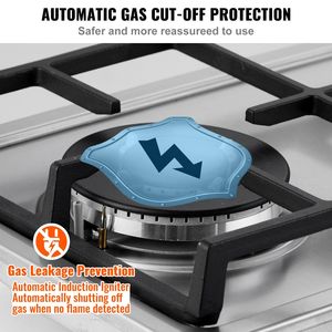 Estufa de gas de 12 pulgadas Max 12250BTU, 2 quemadores, estufa de combustible dual de acero inoxidable integrada, tapa superior de gas termopar convertible LPG/NG - Product Image 4