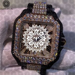 Montre de luxe pour homme Charm Jewells, boîtier carré en acier inoxydable de 40 mm, lunette sertie de diamants, mouvement mécanique analogique, bracelet en acier inoxydable - Product Image 1