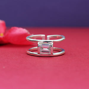 Nouvel Arrivage 2026 – Bague de créateur en argent taille émeraude, ajustable, double bande, pour femmes et jeunes filles, idéale pour les mariages et les fêtes - Product Image 3