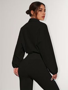 Conjunto Deportivo a Rayas con Corte y Costura para Mujer |   Conjunto Deportivo de Chaqueta de Cuello Alto y Leggings de Cintura Alta - Product Image 3