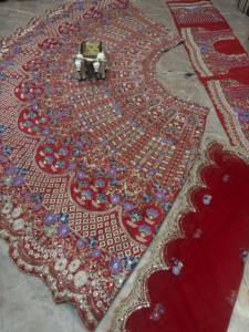 <b>Red</b> Embroidered 100% Silk Lehenga Choli Dupatta Sequin Beaded Floor-Length Princess Wedding <b>Dress</b> Women's Bridal Party Outfit - Product Image 4