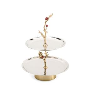 Expositor de Pasteles Metálico de Aluminio Dorado de 2 Niveles, Personalizado, Hecho a Mano, Elegante y de Lujo para Bodas, Fiestas y Eventos, Modelo CRAFT ASCENT TCAIB-002, Venta al Por Mayor - Product Image 3