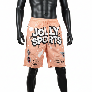 Shorts de Mujer Premium de Nailon y Spandex de 210 GSM, Color Coral Melocotón, Detalle Desgastado, Suaves, de Secado Rápido, con Logotipo Personalizado Serigrafiado - Product Image 1