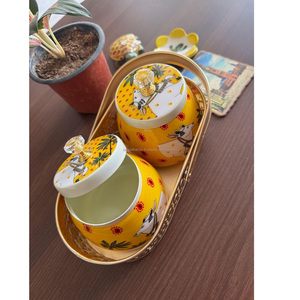 Custom Printed Yellow Hand Painted Jar Set Brass Basket Metal <b>Storage</b> Jar Candy Box Manufacturer Exporter - Product Image 6
