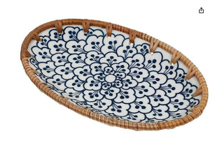 Assiette à dessert écologique en bambou, style vintage, support pour salade de fruits, plateau ovale en rotin, vaisselle florale, ensemble multi-pièces - Product Image 5