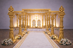 Mandap carré doré pour mariage sud-indien, Grand Mandap de mariage Tamil, Manavarai Kalyana Mandapam, Mandap de mariage Tamilien, New York - Product Image 3