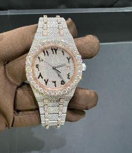 Montre mécanique unisexe haut de gamme à double tonalité, entièrement sertie de diamants, élégante, avec diamants Moissanite VVS, mouvement ETA, pour affaires - Product Image 5