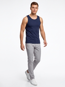 Dumela Men's <b>Navy</b> Blue O-Neck Knitted Sleeveless Tank <b>Top</b> Casual Solid Color Breathable Lightweight Vest - Product Image 3