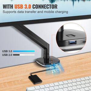 Supporto per Monitor Singolo con Braccio a Molla a Gas Regolabile, USB e Superficie in Alluminio, per Schermi da 13''-35'', Capacità 26,4 Libbre - Product Image 4