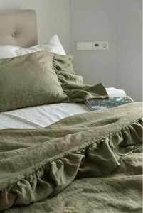 Washed Linen Ruffle <b>Duvet</b> <b>Cover</b> Set Solid <b>Blue</b> Bedding with Pillowcases Breathable Home Decor - Product Image 5