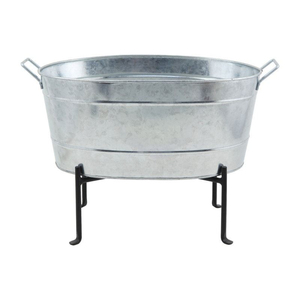 Galvanized Steel Ice Bucket with Stand Metal Beverage Tub <b>Drink</b> <b>Cooler</b> for Outdoor Garden Parties and Events - Product Image 3