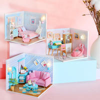 Kit Rumah Boneka Miniatur Kayu DIY Model Puzzle 3D dengan Lampu LED Set Furnitur Kerajinan Tangan Mainan Bangunan untuk Grosir
