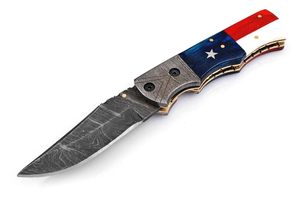 Nouveau couteau pliant de poche en acier Damas premium, manche Texas, verrouillage Liner Lock, DIY OEM - Product Image 2
