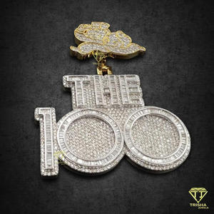 Collier Hip Hop 'the 100' avec pendentif rond taille brillant, serti de diamants de laboratoire, plaqué rhodium, certifié GIA, cadeau pour homme - Product Image 6