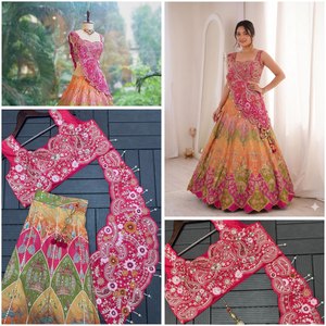 Nuevo Lehenga Choli de Diseñador con Estampado Digital Crepé y Bordado, con Shrug de Seda Banglori, Atuendo para Fiesta - Product Image 6