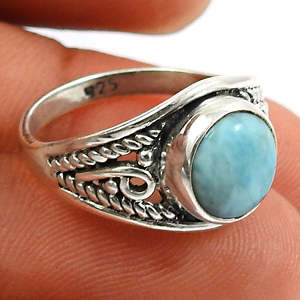Anillo Grande Hecho a Mano en Plata de Ley 925 con Piedra Preciosa de Larimar Natural, Joyería Boho Moderna y a la Moda para Mujeres y Hombres - Product Image 3