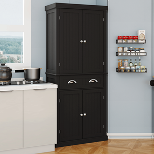 Armadio Dispensa da Cucina Autoportante da 180 cm con 4 Ante e 2 Ripiani Regolabili per Sala da Pranzo e Soggiorno - Product Image 2