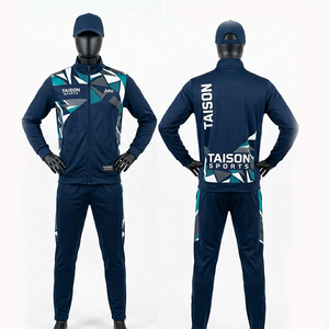 Conjunto Deportivo para Hombre, 220 GSM, Tela Interlock de Poliéster Premium, Azul Marino y Verde Azulado, Diseño de Paneles Geométricos, Logotipo Personalizado por Sublimación - Product Image 1