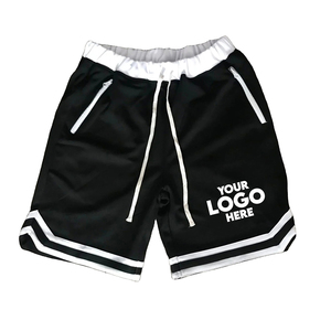 Pantalones Cortos Deportivos Casuales para Hombre, de Lona Negra, 100% Poliéster, con Cordón Ajustable, Ribete Blanco y Logotipo Frontal, Transpirables - Product Image 1