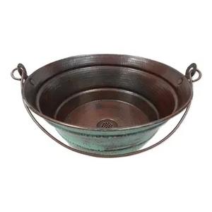 Hand Hammered Antique Copper Wash Basin Round Vessel Sink with Side Handles <b>Bathroom</b> <b>Kitchen</b> Countertop Bowl Plumbing Fixture - Product Image 4