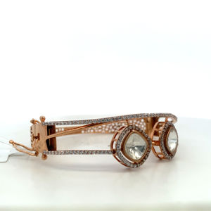 Bracelet pour femme en or rose 18 carats avec diamants en moissanite - Bracelet à charnière en diamants naturels style Polki - Product Image 5